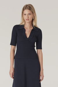 Villa Crepe Polo Top / Navy
