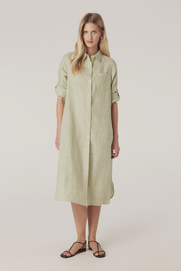Pure Linen Shirt Dress / Pistachio