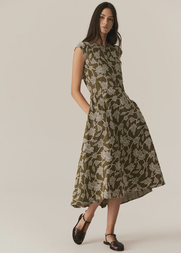 Hugo Dress / Khaki Embroidery