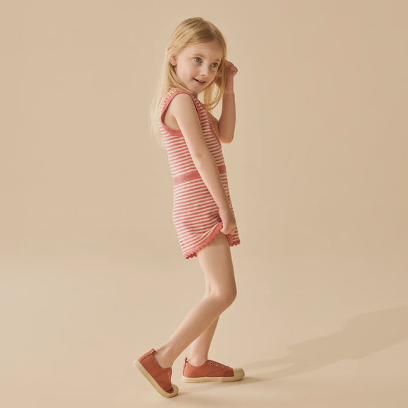 Knitted Stripe Playsuit / Strawberry Swirl