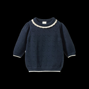 Long Sleeve Maeve Tee / Navy Pointelle