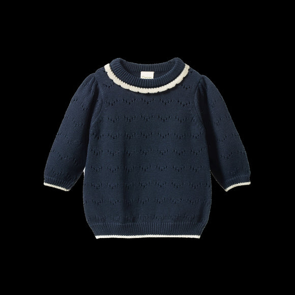 Long Sleeve Maeve Tee / Navy Pointelle
