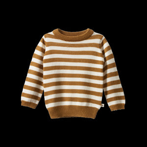 Merino Knit Pullover / Toffee Stripe