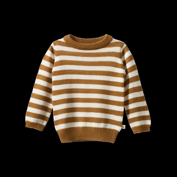 Merino Knit Pullover / Toffee Stripe