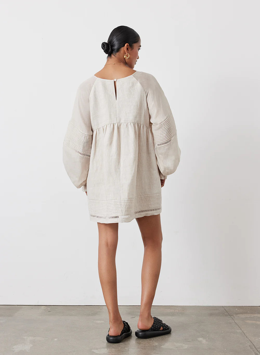 linen smock dress australia White linen smock mini dress CECILE OffOn