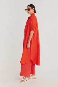 Pure Linen Shirt Dress / Cayenne