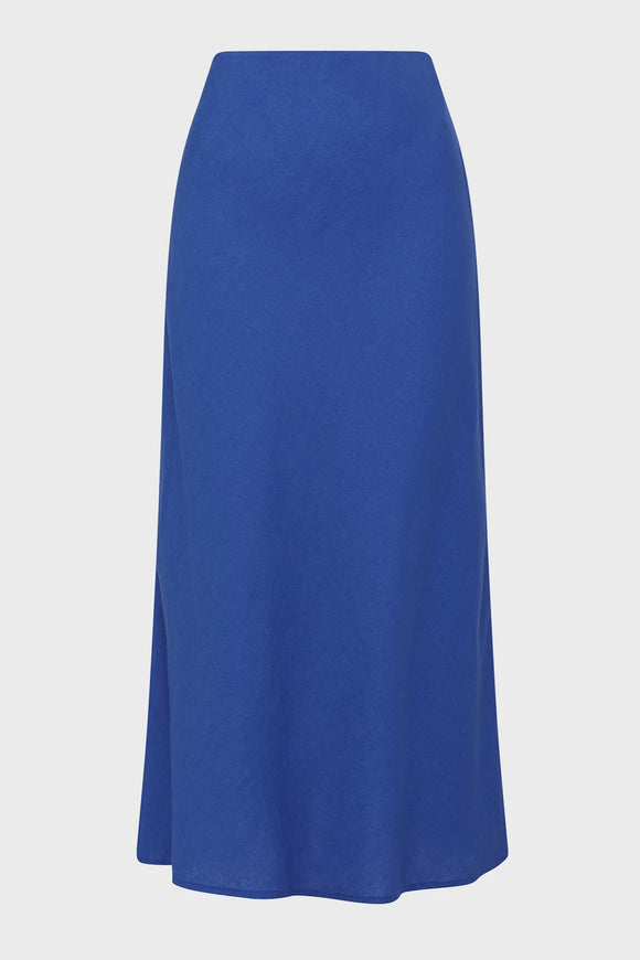 Pure Linen Bias Skirt / Cobalt